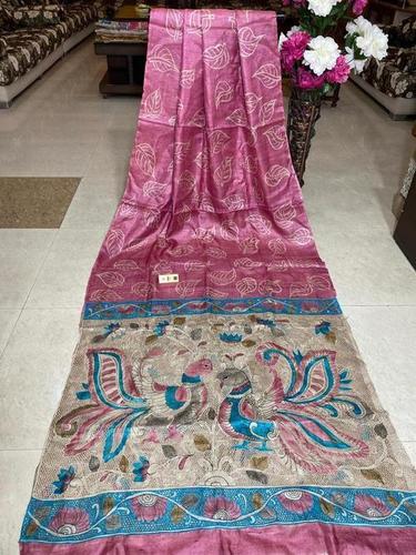 Pink Hand Batik Pure Tussar Silk Saree