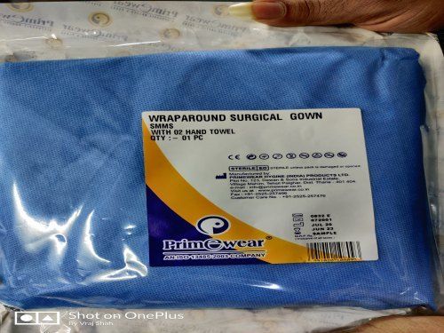 Plain Pattern Blue Color Wraparound Surgical Gown Waterproof: Yes