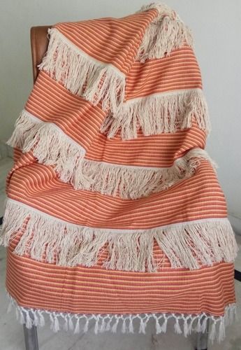 Rib and Cut Fringe Design Cotton Throw