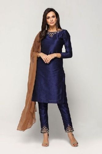 Women's Cotton Soft Silk Blue Color Party Wear Long Sleeves Designer Suit