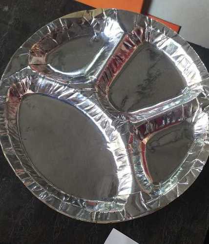 10 Inch Round 4 Compartment Silver Coated Disposable Paper Plates For Party Wear