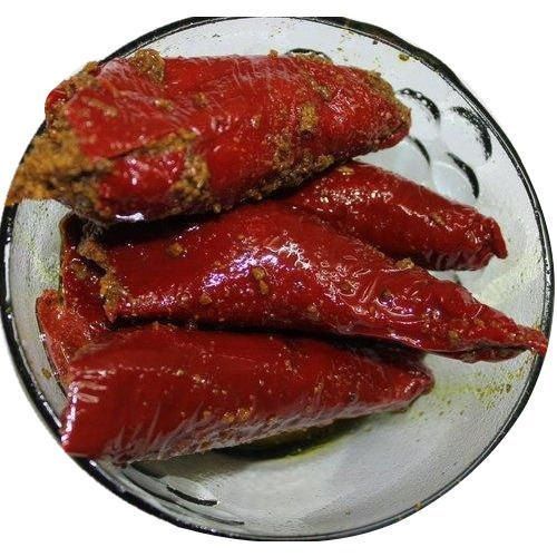 100% Natural Ingredients Spicy Stuffed Red Chilli Pickle Served With Food