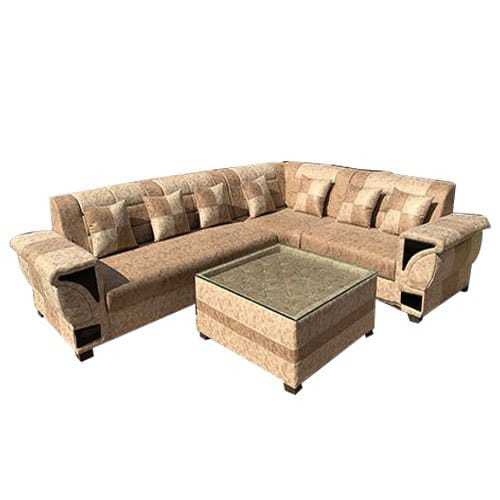 Designer L Shape Six Seater Wooden Sofa Set With Table For Drawing Room