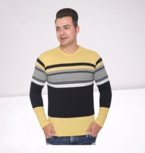 Full Sleeve Striped Men Round Neck Yellow T Shirt For Casual Wear Age Group: 17