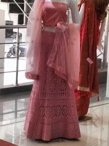 Modern Ladies Pink Embroidery Party Wear Semi Stitched Net Lehenga Choli With Dupatta