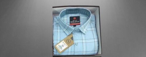 Light Blue Color Mens Box Check Shirt For Casual Wear With Full Sleeves