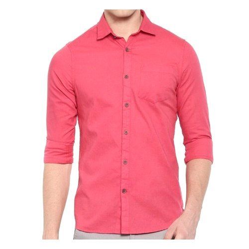 Pink Colour Full Sleeve Smooth Finish Casual And Regular Wear Linen Shirts