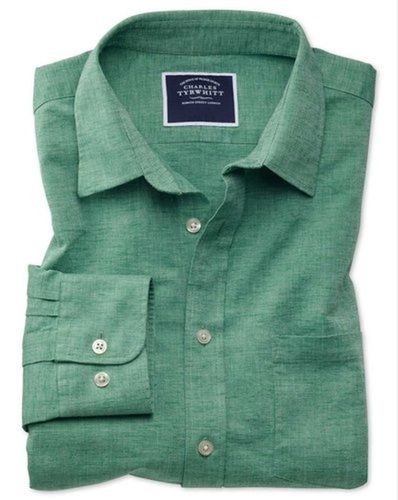 Plain Dyed Green Colour Fullsleeve Casual And Regular Fit Linen Shirts