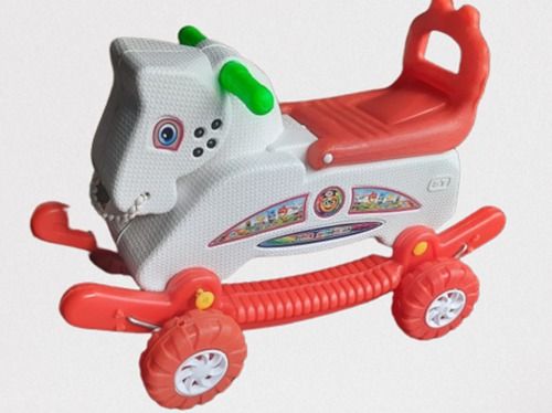 Indoor Playground Red And White Heavy-Duty Plastic Lightweighted Rocking Chetak Horse For Kids