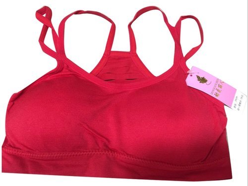 100% Cotton Comfortable Padded Ladies Sports Bra, Red, Size: 32