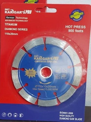 110*10*20Mm Size Karigar'S Diamond Tipped Concrete And Granite Cutting Blade Cutting Speed: 15000 Rpm