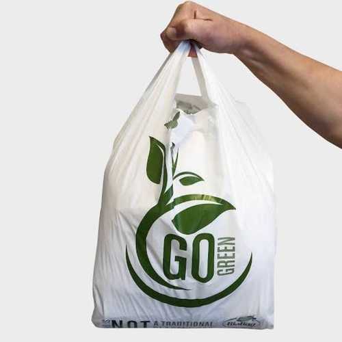 Biodegradable White Printed Compostable Carrier Bags For Grocery Usage Design: Modern