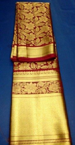 Brown Color Butta Designs Golden And Red Colour Silk Saree With Blouse Piece Set