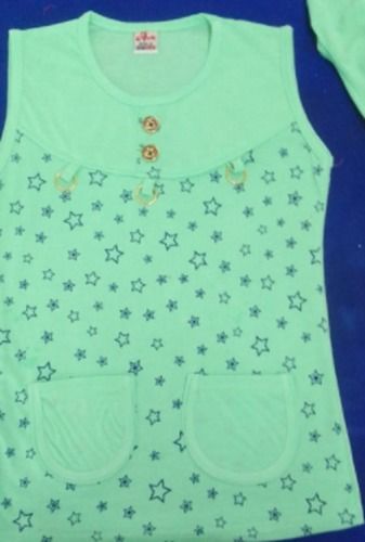 100 Percent Cotton Stylish Modern Tredny Sleevless Star Printed Light Green Girls Casual Tops