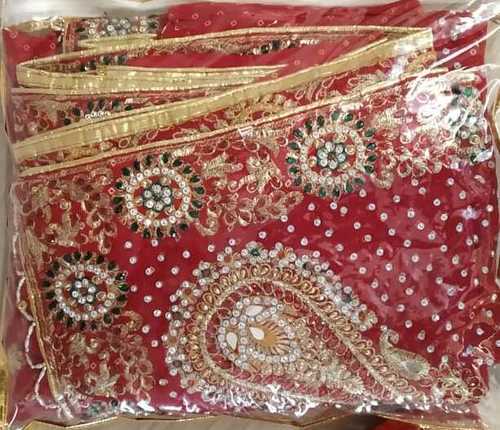 Beautiful Gota Resham Work Pure Georgette Red Bandhej Saree For Women