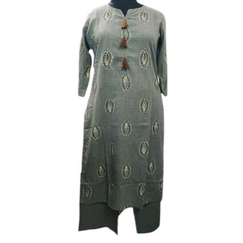 Palazzo Suits - Cotton Polyester Blend, Medium Size, Green Color | Breathable, Quick Dry, Long Length, Full Sleeves, Round Neck, Printed Design