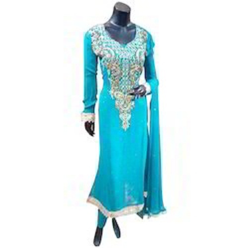 chiffon-3-4th-sleeves-sky-blue-colour-ladies-fancy-churidar-suit-with