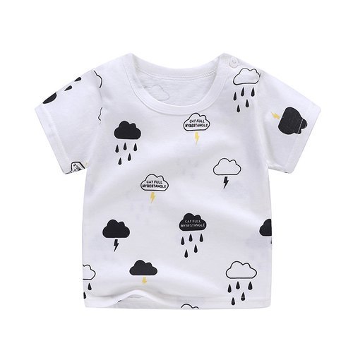 White And Black Baby Round Neck Cotton T Shirt With Short Sleeves For Casual Wear