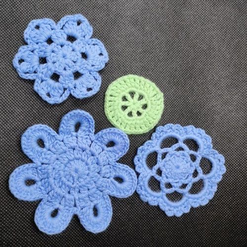 Green Blue Cotton Small Medium Sizes Knitting Applique For Clothes, Bags