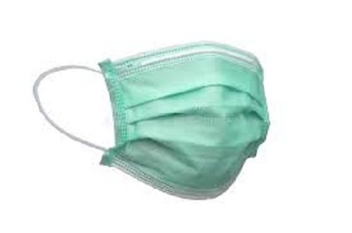 Green Color C Face Mask Disposable Breathable 3 Ply Mask, With Elastic Ear Loops