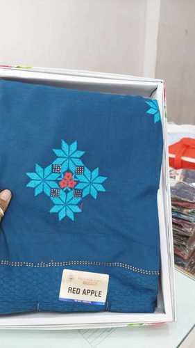 Ethnic Ladies Blue Embroidery Designer Chiffon Saree For Festive And Party Wear