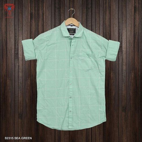 Light Green Colour Collar Neck Mens Causal Shirts With Short Sleeves Age Group: 35-50