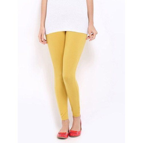 Plain Stretchable And Breathable Yellow Colour Ladies Pure Cotton Leggings