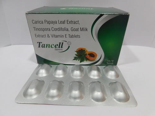Tancell Carica Papaya Leaf Extract, Tinospora Cordifolia, Goat Milk Extract And Vitamin E Tablets, 10x10 Blister Pack