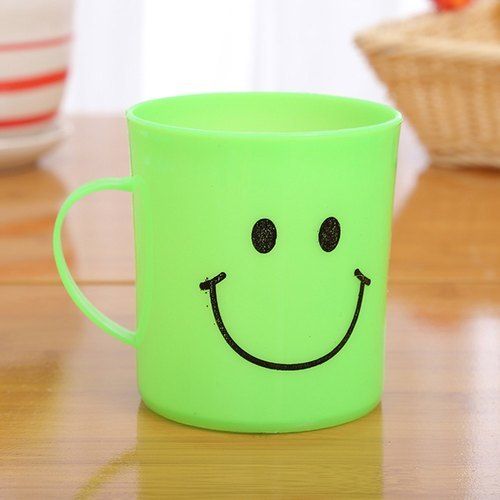Cylinder Unbreakable Plastic Smiley Green Color Mug For Corporate And Promotional Gifts