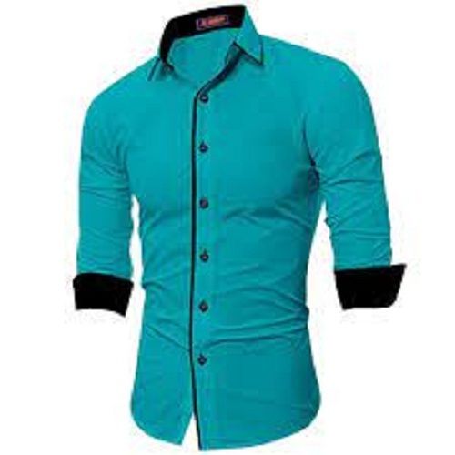 100 Percent Cotton Texture Neon Blue-Green and Black Color Shirt For Men