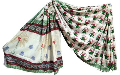 White Comfortable Designer Print 100 Percent Cotton Saree For Regular And Events Wear