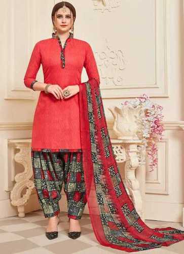 Party And Casual Wear Female Cotton Salwar Kameez In Red Color