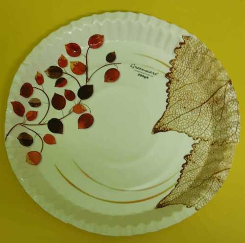 12 inch Leaf Print Disposable Plate