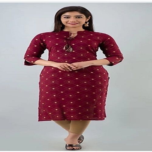 Maroon Color 100 Percent Rayon Printed Ladies Kurti For Casual And Daily Wear