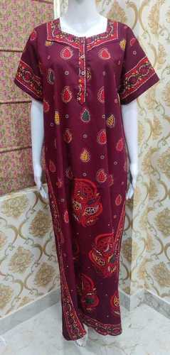 Maroon Colors Comfortable Half Sleeves Cotton Nighty For Ladies