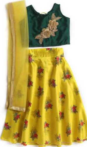 Yellow And Green Ethnic Wear Floral Print Baby Girls Ghagra Choli