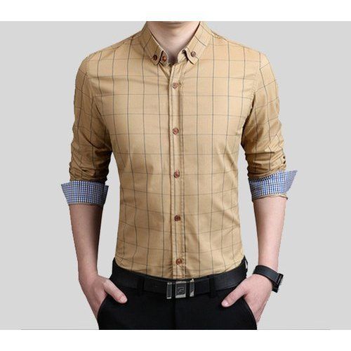 Checked Prints Cream Color Check Formal Shirt Full Sleeve Collar Style: Straight