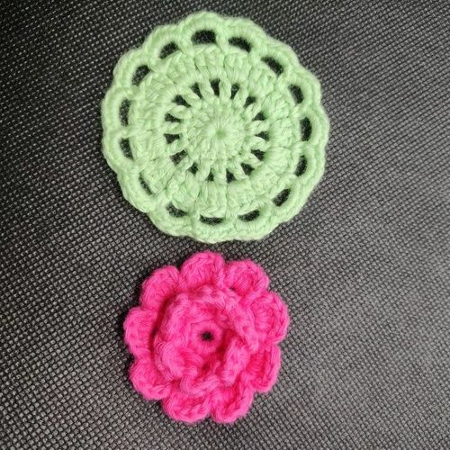 Fancy Customized Sizes Green And Pink Cotton Knitting Applique For Clothes And Bags