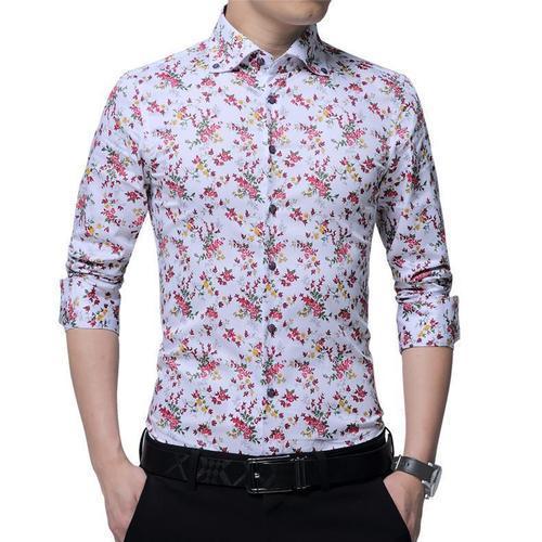 Fine Finish White And Black Color Men White Printed Shirts Collar Style: Straight