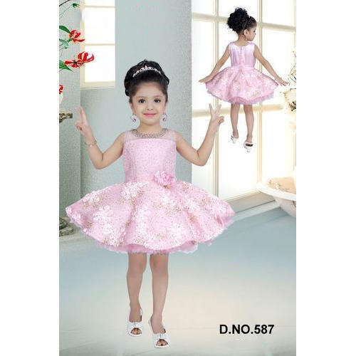 Designer Kids Party Wear Pink Color Frock