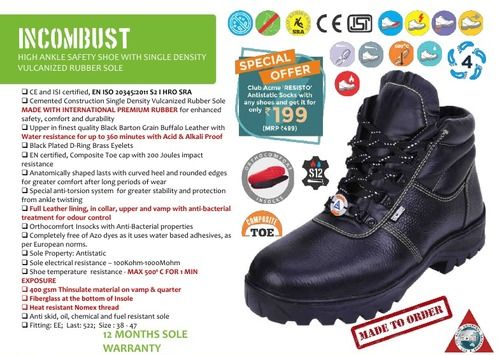 INCOMBUST  HIGH ANKLE SAFETY SHOE WITH SINGLE DENSITY VULCANIZED RUBBER SOLE