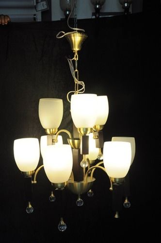 Brass Frame Gold Coated Modern Decorative Chandelier With Frosted Glass Cfl Light Source: Energy Saving