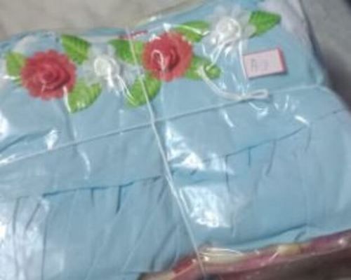 Light Blue Flower Prints Short Sleeves 100% Cotton Baby Girl Dress Age Group: 0-3 Years