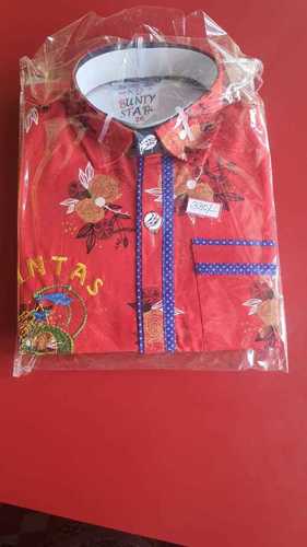 Red And Blue Full Sleeve With Classic Collar Kids Shirts For Boys With Side Pocket Age Group: 3-7