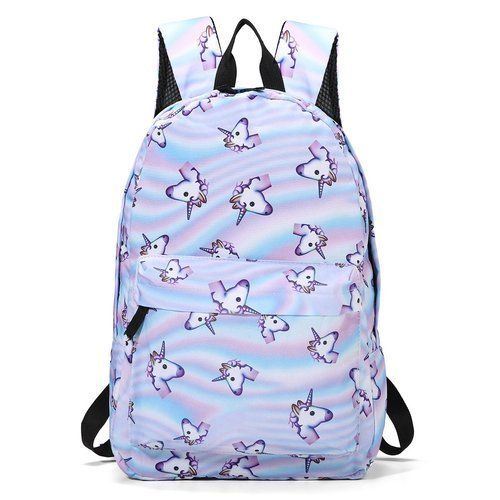 Smooth Finish Girls College Bag Printed Polyester Blue Color