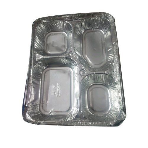 Easy To Hold Leak Proof Silver Rectangular Four Compartment Aluminium Foil Plate Usage: For Food