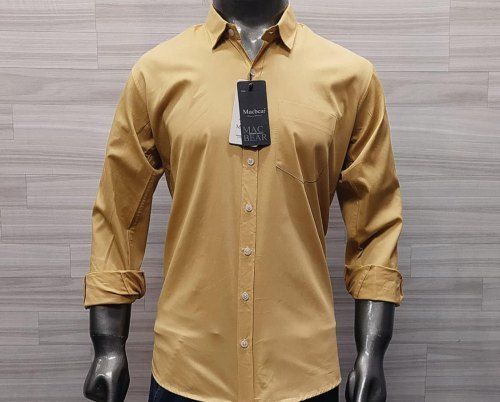 Washable Plain Brown Colour Casual Wear Collar Neck Cotton Shirt For Mens