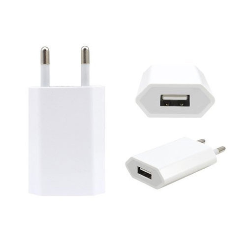 Two Pins Apple Mobile Phone USB Charger, White Color with 1 Meter Long Wire