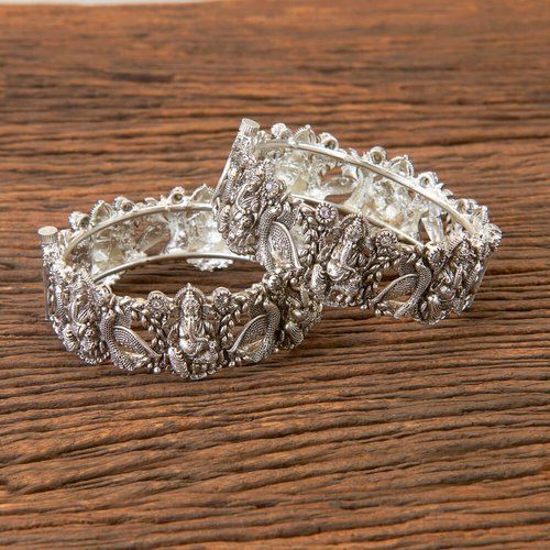 Matte Rhodium Plated Antique Temple Bangles