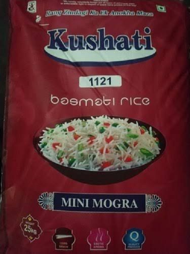 Silver Kushati Mini Mogra Basmati Rice With Medium Grain And Brown Color, 95% Purity Admixture (%): 5%.